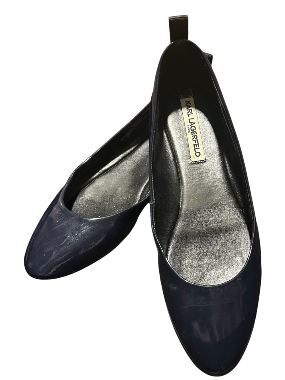 Karl Lagerfeld Paris Navy Patent Leather Ballet Flat Shoes - SIze 9.5